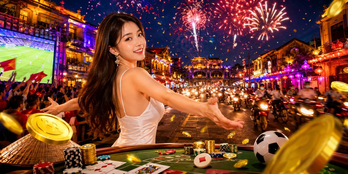 Không gian giải trí Huế về đêm với ánh đèn neon và màn hình giao dịch trực tuyến